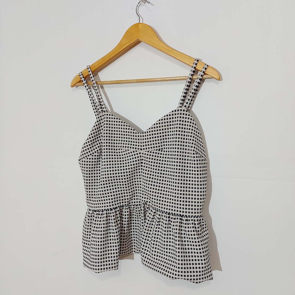 Chelsea28 Gingham Peplum Tank White and Navy